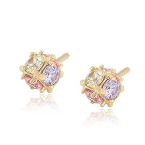 Stud Ball Earrings Colorful CZ Stone 14k Gold Plated Luxury Jewelry